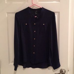 Navy blouse with gold buttons